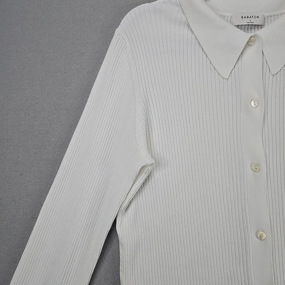 Babaton White Ribbed Button‑Front Cardigan - Picture 7 of 11